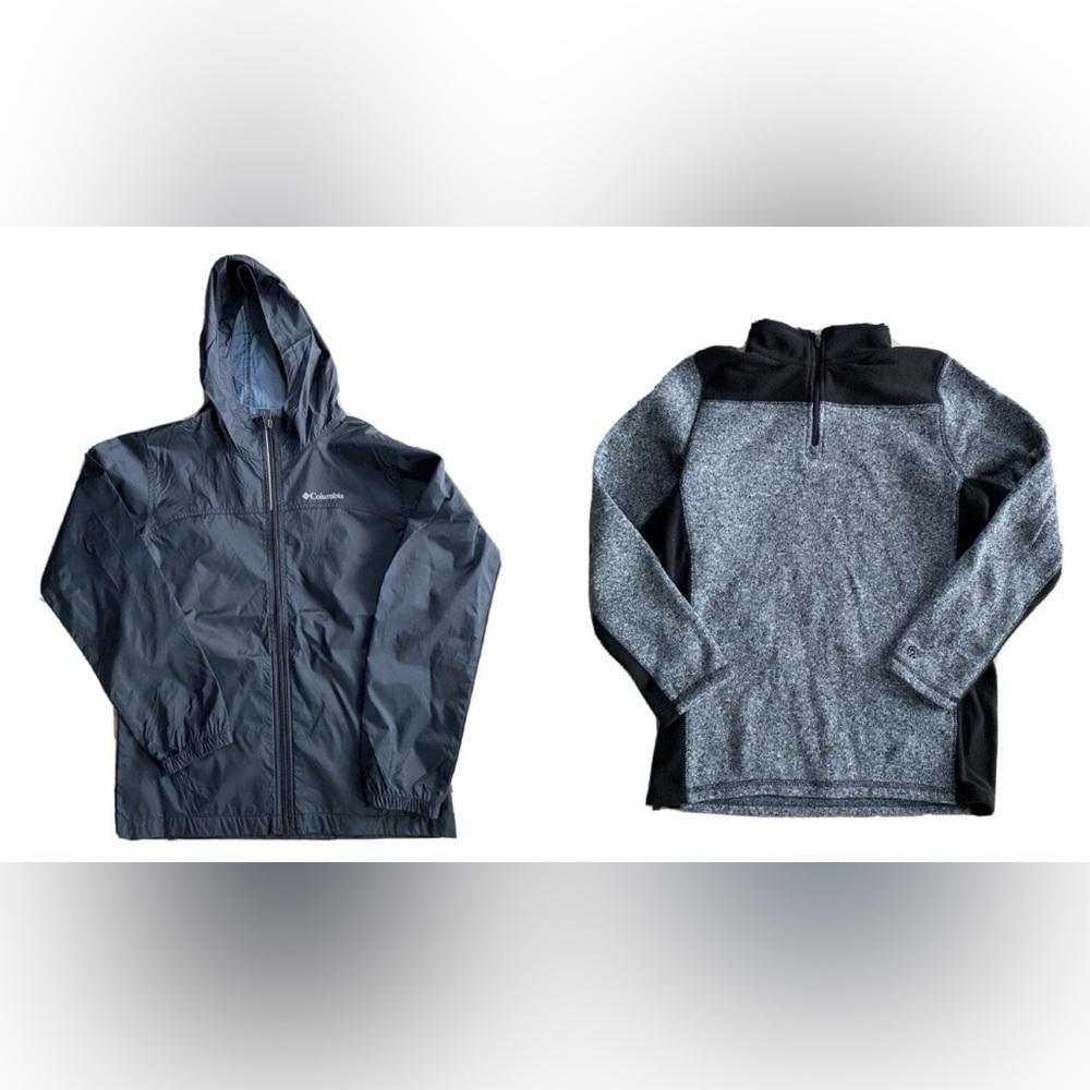 Columbia /Champion Zip Up Jacket Sweater Windbreaker Boys Large 12/14 Black Grey